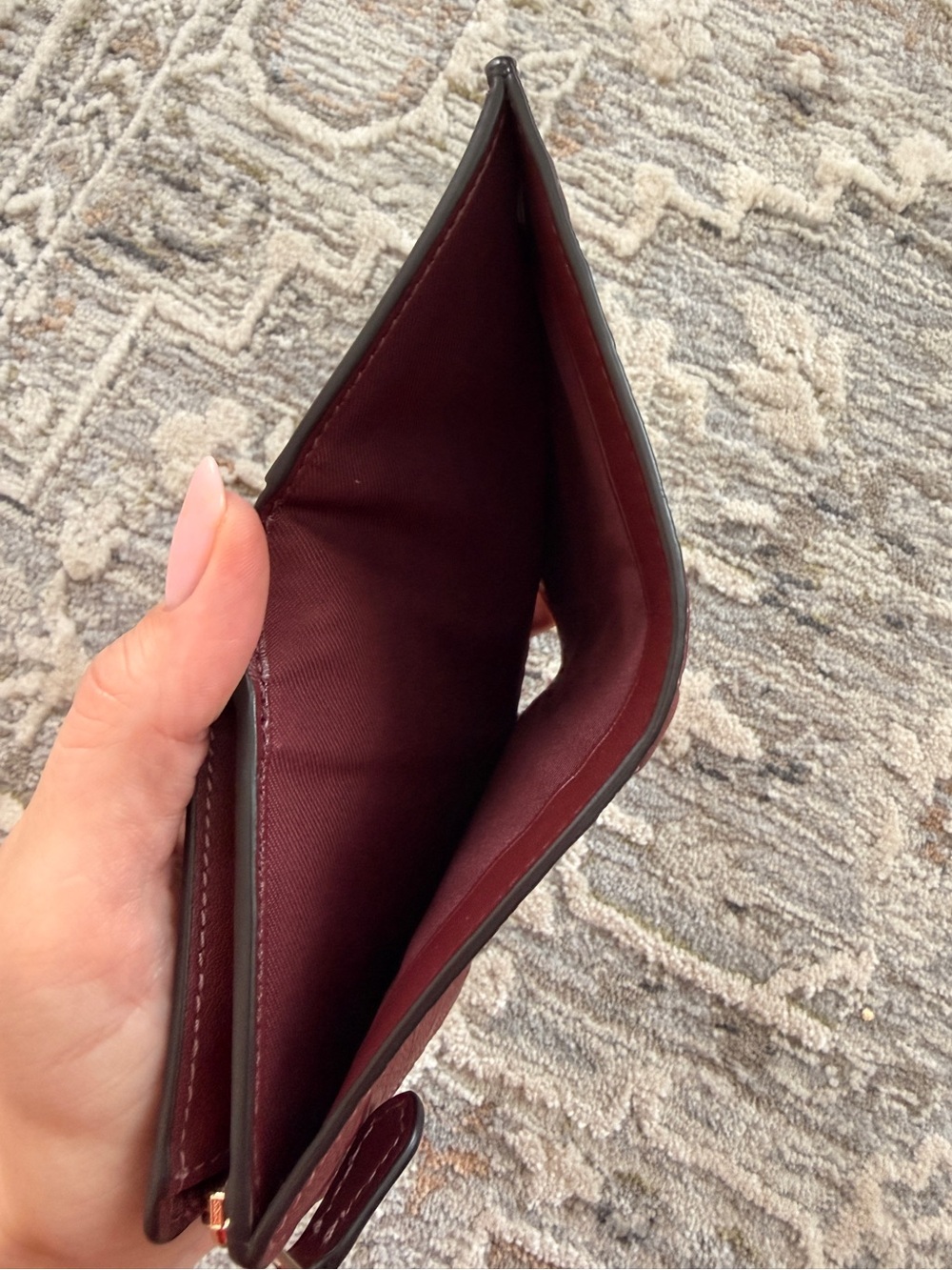 Coach Embossed Medium Corner Zip Wallet in a Berry Red / Burgundy - Picture 7 of 11